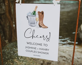 Boots and Bubbly Bridal Shower Sign, Bubbles Sign Template, Western, Editable Text with Corjl #0099