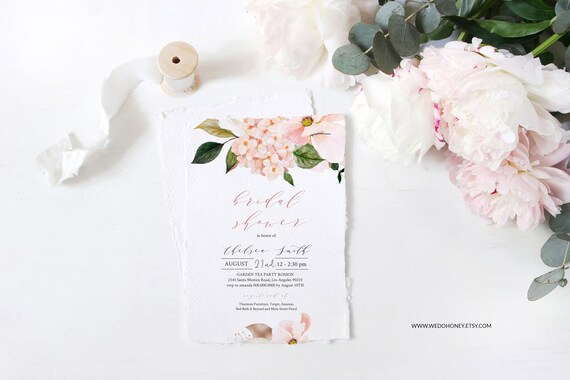 Bridal Shower Invitation Template, Pink Botanical Watercolor Flowers, Couples Shower Invite, Fully Editable Text, Instant Download Il_570xn