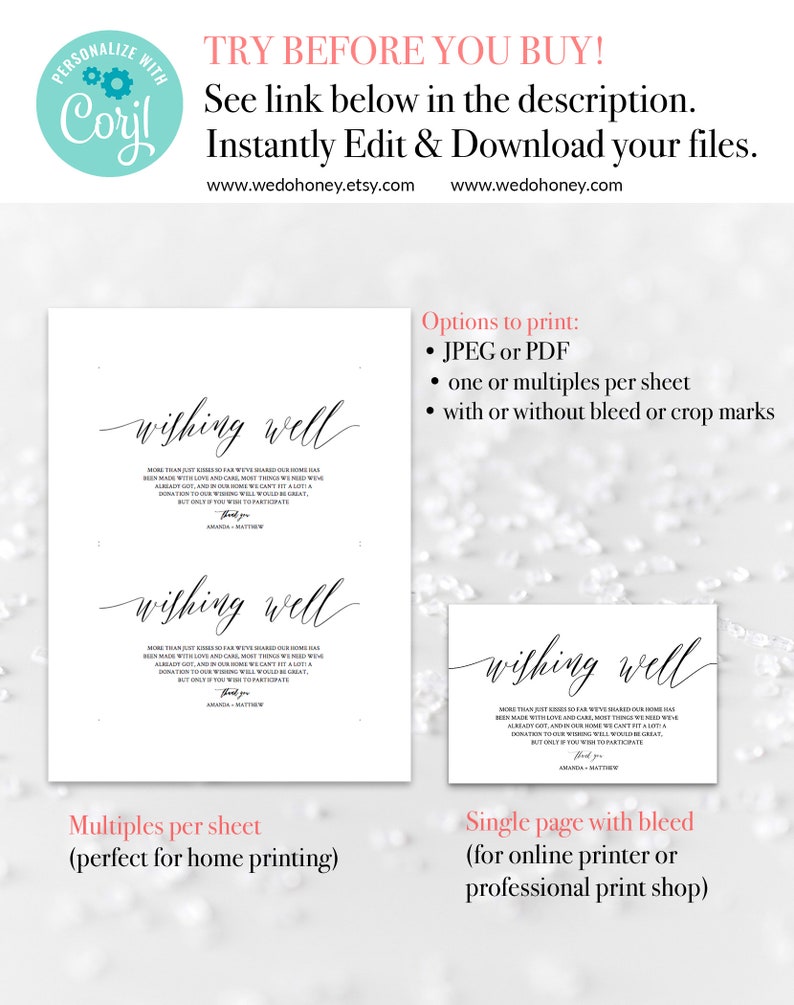 Personalized Cards Wedding, Bridesmaid Proposal Template, Fully Editable Text, Wishing Well Card Printable, 5x3.5 & 4x6'' 025 image 3