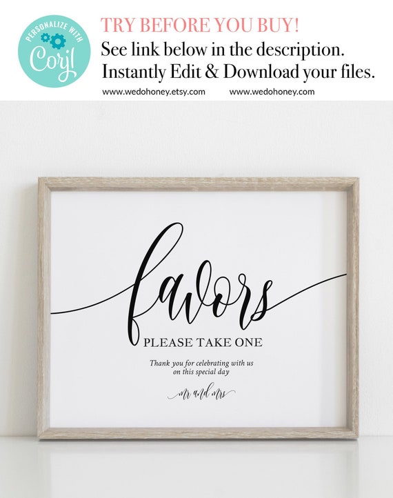 Wedding Favor Sign Template, Calligraphy Favors Sign, Wedding Party, Instant Download, Sizes: 8x10'' 5x7'' & 4x6'' #0033_10 Il_570xn