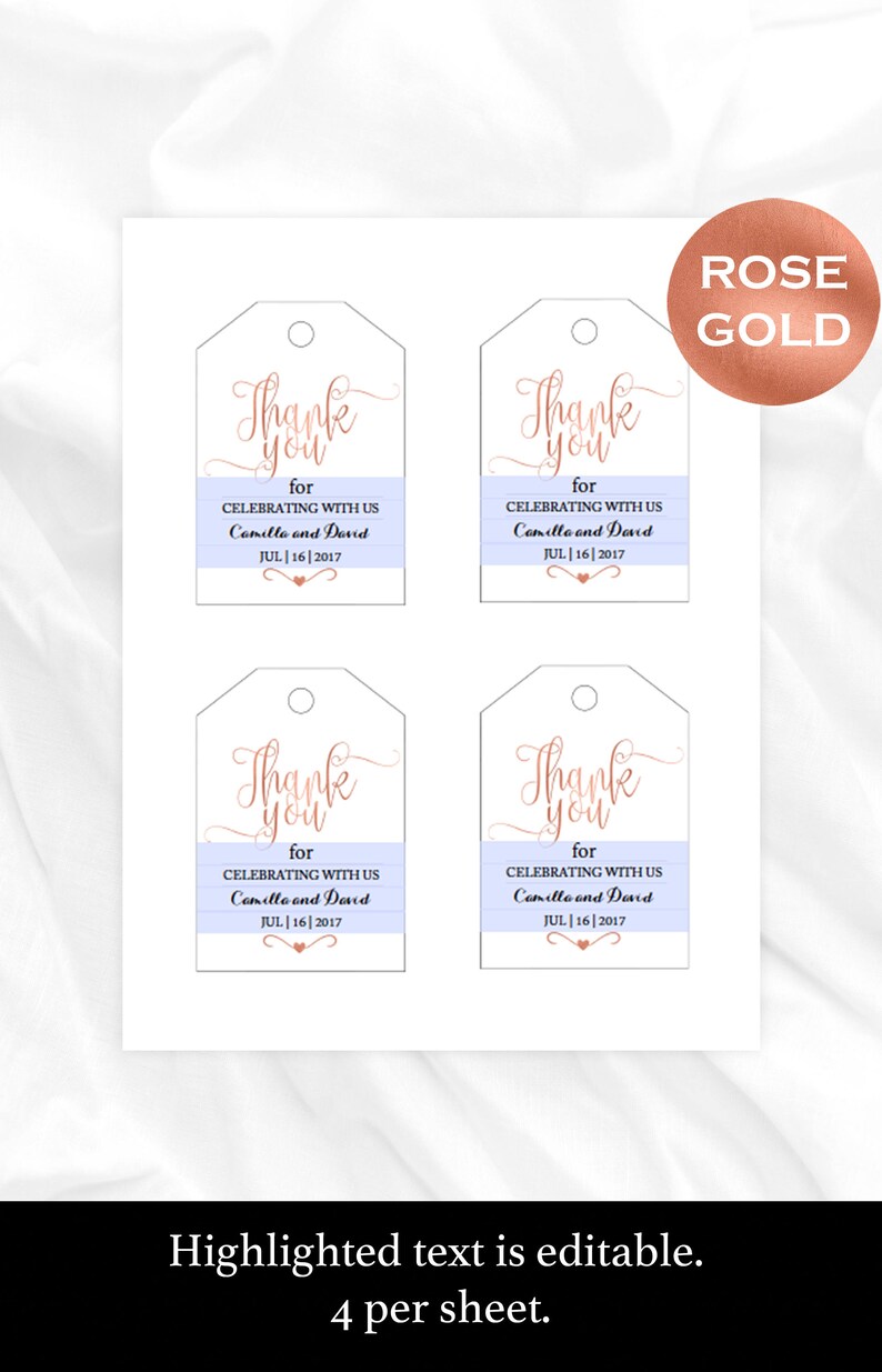 Rose Gold Favor Tags Printable Wedding Favor Tags Template Etsy