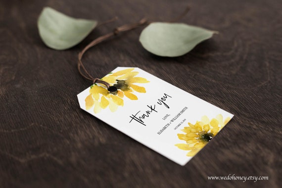 Sunflower Wedding Favor Tags Custom Thank You Gift Tag Bridal Shower #00101_16 Il_570xn