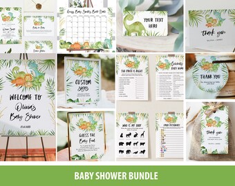 Baby Dinosaurs Baby Shower Bundle | Dino Themed Bundle Baby Invitation Set  | Baby Package Decor  | Instant Download Corjl #55