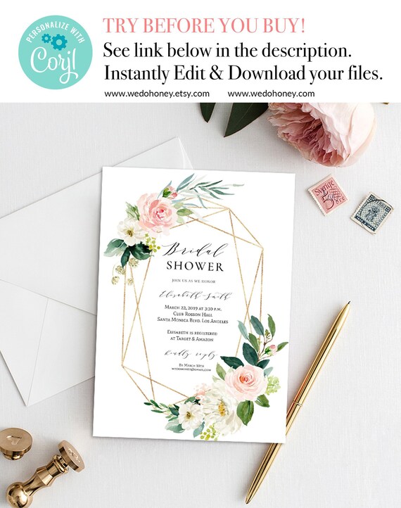 Blush Floral Bridal Shower Invitation Printable, Instant Download Il_570xn