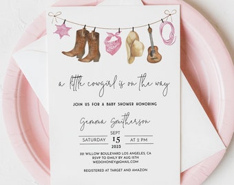 Western Girl Baby Shower Invitation, Country Cowgirl Invite Template, Editable Text with Corjl #31