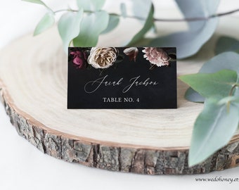 Place Cards Names Template, Moody Florals, Vintage Dark, DIY Table, Editable Text with Corjl #WDH045