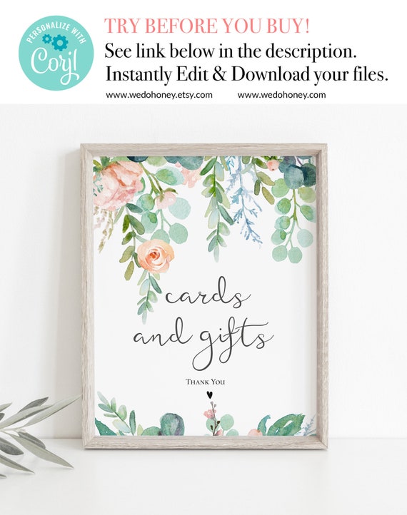 Boho Floral Garden Sign Template, Romantic, Cards and Gifts Printable, Fully Editable Text, Sizes: 4x6'', 5x7'' and 8x10'' Il_570xn