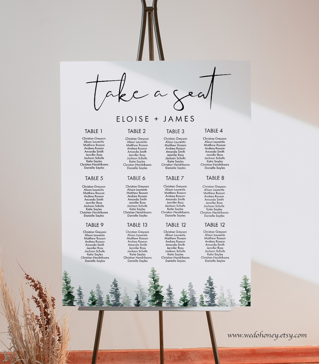 Editable Pine Tree Wedding Seating Chart Template Forest Wedding Board ...