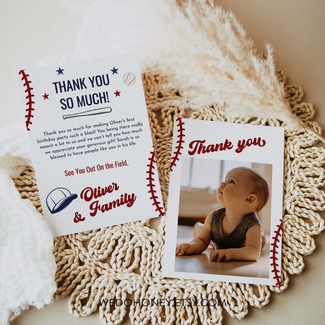 Baseball Photo Thank You Template, Baseball Theme Party, Sports Thank ...