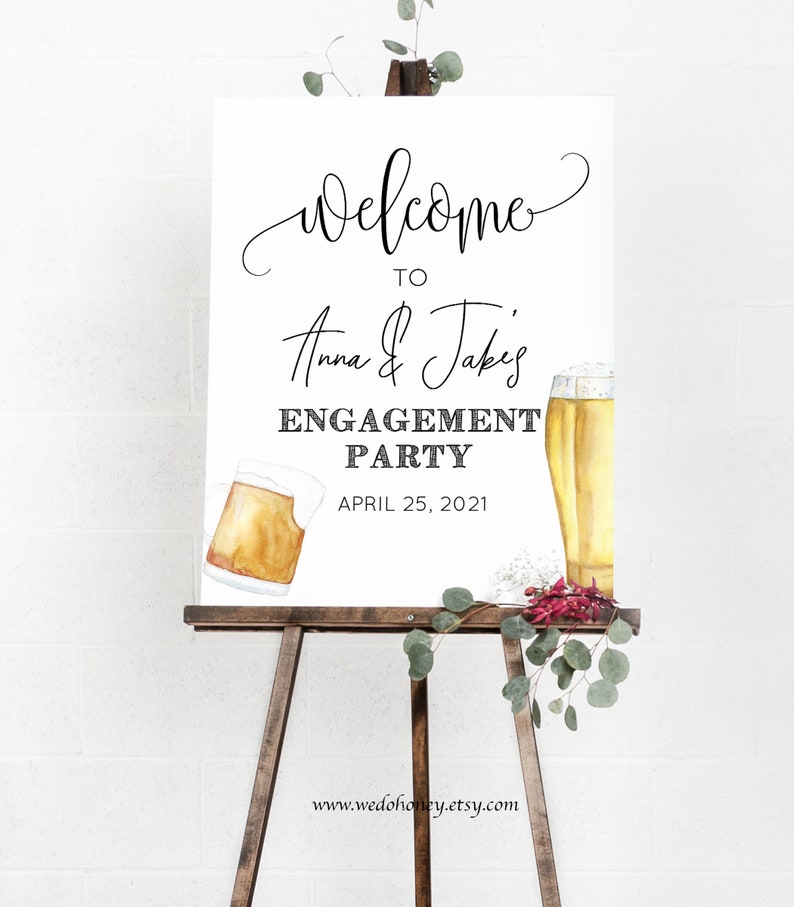 Bubbles and Brews Engagement Party Sign Editable Etsy