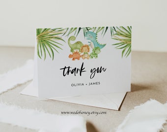 Dinosaur Thank You Tent Fold Card, Baby Dinosaur Thank You Note, Folded or Flat, Editable Text with Corjl #55