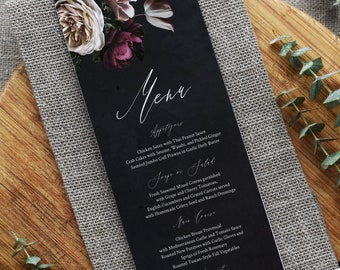 Wedding Menu Printable, Moody Dark Floral Wedding, Editable Text, DIY Instant Download, Edit with Corjl #WDH045