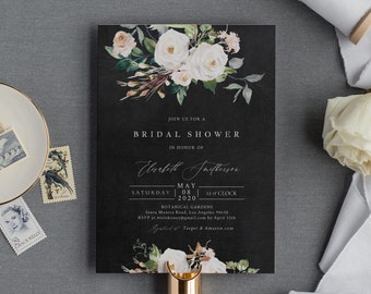 Floral Bridal Shower Invitation Template, Chalkboard Wedding Shower Invite, Fully Editable Text  with Corjl