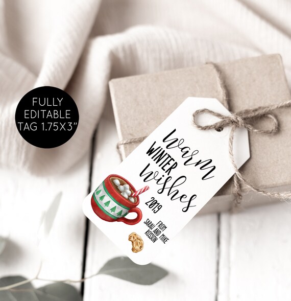 Warm Wishes Tags, Editable Christmas Tag Template, Hot Chocolate Tea, Personalized, DIY Instant Download Il_570xn