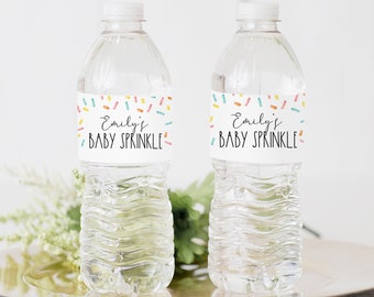 Baby Sprinkle Water Bottle Labels, Editable Sprinkle Baby Shower Party Decor, Edit with Corjl #0078