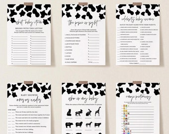 Cow Print Baby Shower Games, 70 Items, Cow Baby Theme, Edit Text wit  Corjl #037