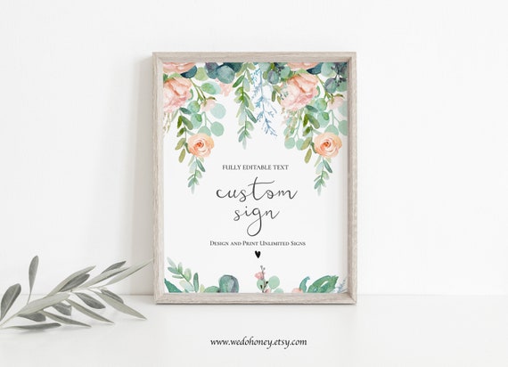 Custom Wedding Sign Template, Boho Garden Signs, Fully Editable Text, Unlimited Signs, 5x7 and 8x10 Il_570xn