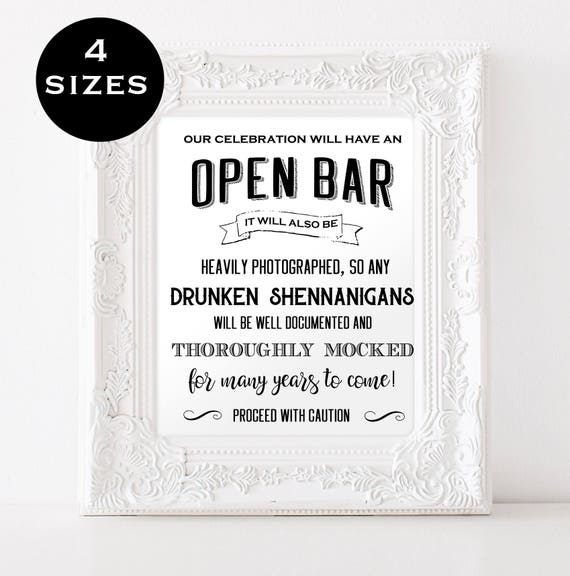 Open Bar Wedding Sign Funny Wedding Sign Reception Bar Etsy