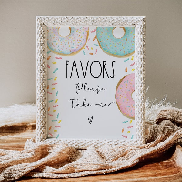 Favors Sign Donut Baby Sprinkle - Printable Baby Shower Decor - Table Sign Template - Corjl #079C