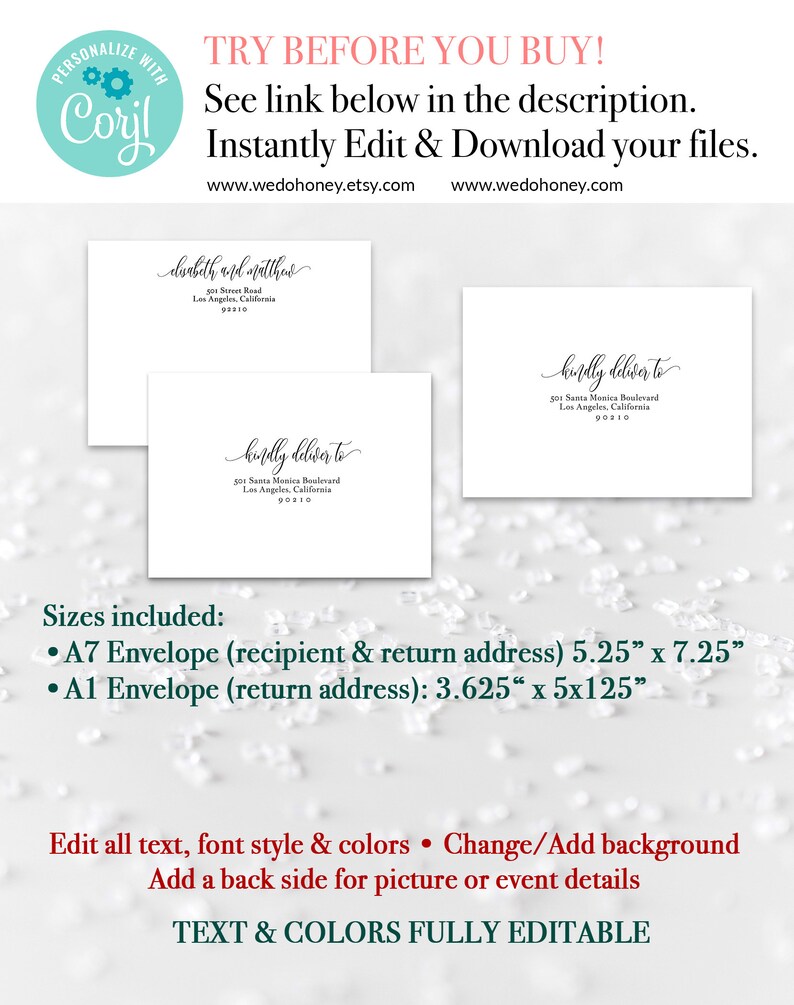 A1 and A7 #0033/_14 Instant Download Envelope Address Template Modern Calligraphy