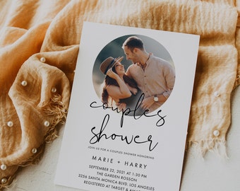 Photo Couples Shower Invitation Template, Modern Minimalist Shower Invite, Editable Text with Corjl #115