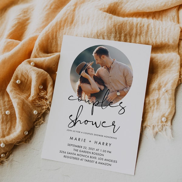 Photo Couples Shower Invitation Template, Modern Minimalist Shower Invite, Editable Text with Corjl #115