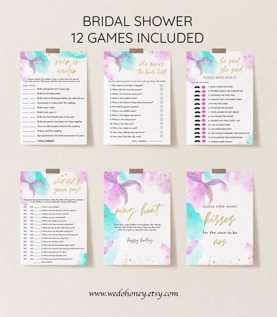 Mermaid Bridal Shower Game Bundle, Beach Wedding Shower Game, Edit Text