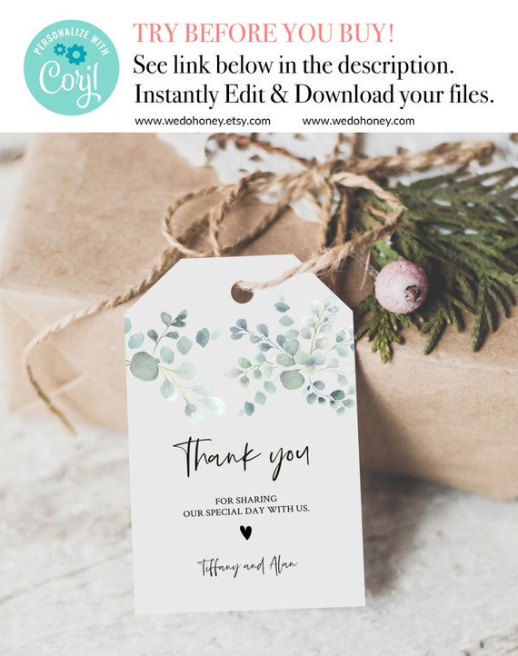 Greenery Thank You Favor Tag Template, Editable Shower Tag Printable, Instant Download, Personalized Text #081_4 Il_570xn