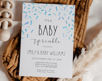 Blue Sprinkle Baby Shower Invitation, Boy Sprinkles Invite Template, Editable Text with Corjl #69C