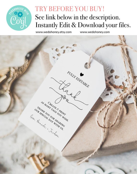 Thank You Favor Tag Template, Editable Thank You Tag, Shower Tag Printable, Instant Download, Personalized #089 Il_570xn