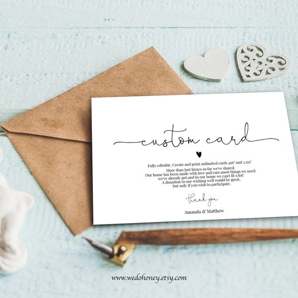 Custom Card Template, Modern Calligraphy Custom Cards, Wishing well card instant download, Personalized Bridesmaid Card Proposal #089