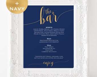 Navy and Gold Bar menu wedding - Bar menu sign - Drinks Sign - Bar menu printable - Wedding Printable - Downloadable wedding signs #WDH314_7