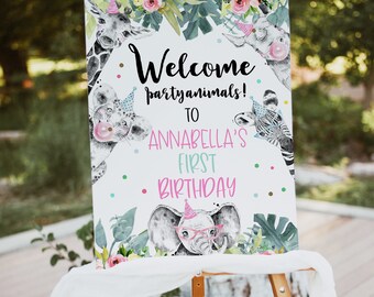 Editable Safari Animal Welcome Sign Birthday Party Girl Safari Wild Animal Party Decorations Instant Download #27