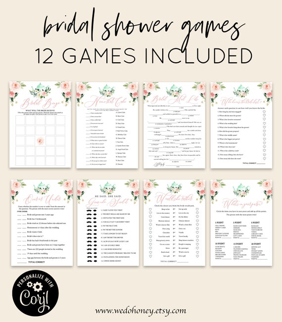 Tea Party Bridal Shower Game Bundle, Personalize Name and Questions, Tea Pots Bridal Games, Editable Games with Corjl #098 Il_570xn