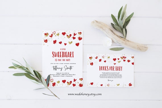 Editable Valentine Baby Shower Invitation Printable Sweetheart Bundle Diaper Raffle and Books, Sweetheart Baby Shower Set #02 Il_570xn