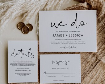 Minimalist Wedding Invitation Set Template, Modern Rsvp Card and Details, Editable Text with Corjl #115