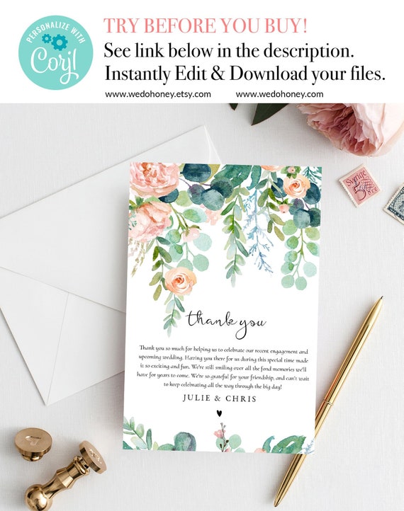 Wedding Thank You Letter, Boho Floral Garden, Instant Download Il_570xn