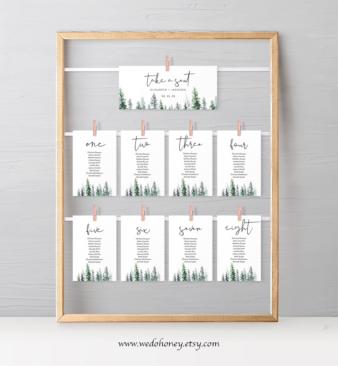 Editable Pine Tree Wedding Seating Cards Winter Forest Seating Chart ...