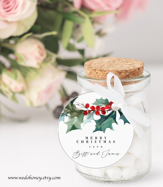 Circle Christmas Ornament Download, Holiday Labels Wedding Favor Tags, Fully Editable Text with Corjl #CHR89 Il_570xn