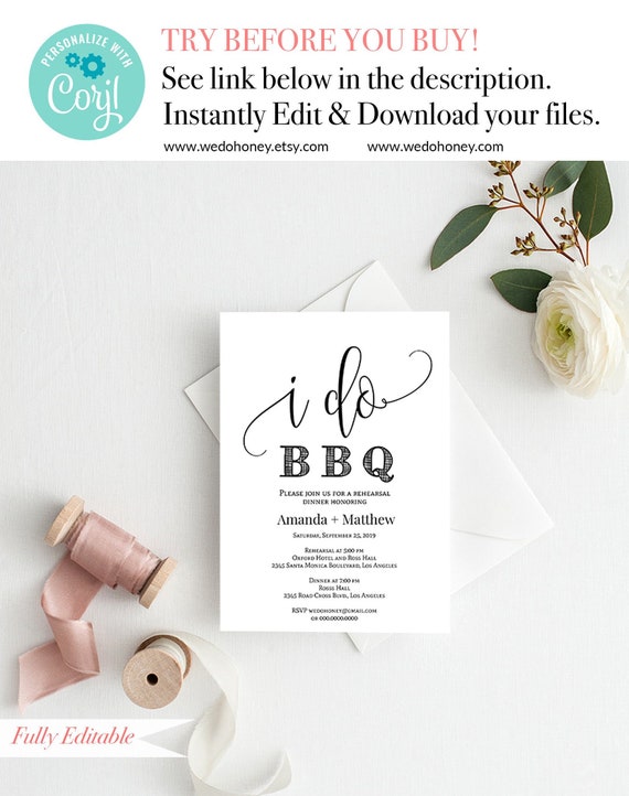 I Do BBQ Invitation Template, Fully Editable, Modern Wedding #WDH070 by We Do Honey | Catch My Party