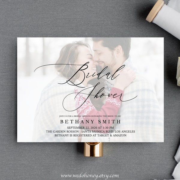 Bridal Shower Invitation with Photo, Fully Editable Text with Corl #WDH020