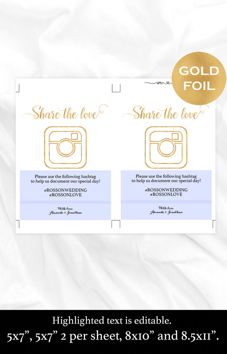 Share The Love Sign Gold Foil Wedding Hashtag Sign DIY Hashtag Wedding Sign Downloadable wedding We Do Honey WDH312_17 image 3