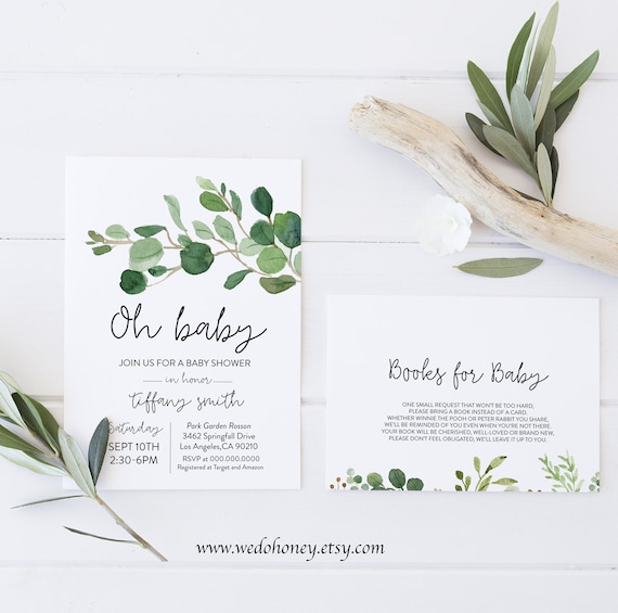 Greenery Baby Shower Invitation Template, Green Oh Baby, Rustic Theme Shower #066_1 Il_570xn