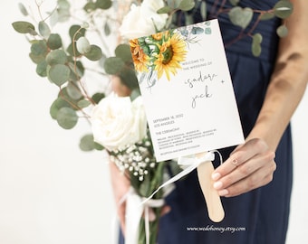 Rustic Sunflower Fan Program, Sunflowers Wedding Programs Template, Rustic Ceremony #83