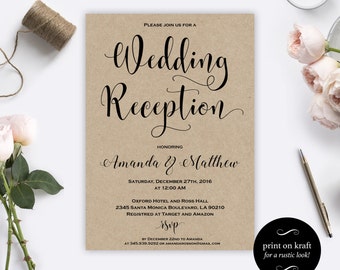 Wedding Reception Invitation Printable - Wedding Reception - Wedding Kraft Reception Invitations - Reception - Downloadable Wedding #WDH0187