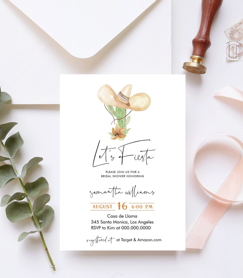 Let's Fiesta Bridal Shower Invitation Template, Mexican Printable, Editable Text with Corjl 09 image 2