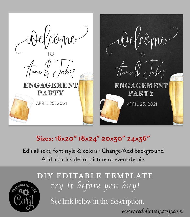 Bubbles and Brews Engagement Party Sign Editable Etsy