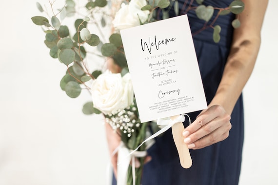 Modern Fan Program, Calligraphy Wedding Programs Printable, Rustic, Order of Service #099_5 Il_570xn