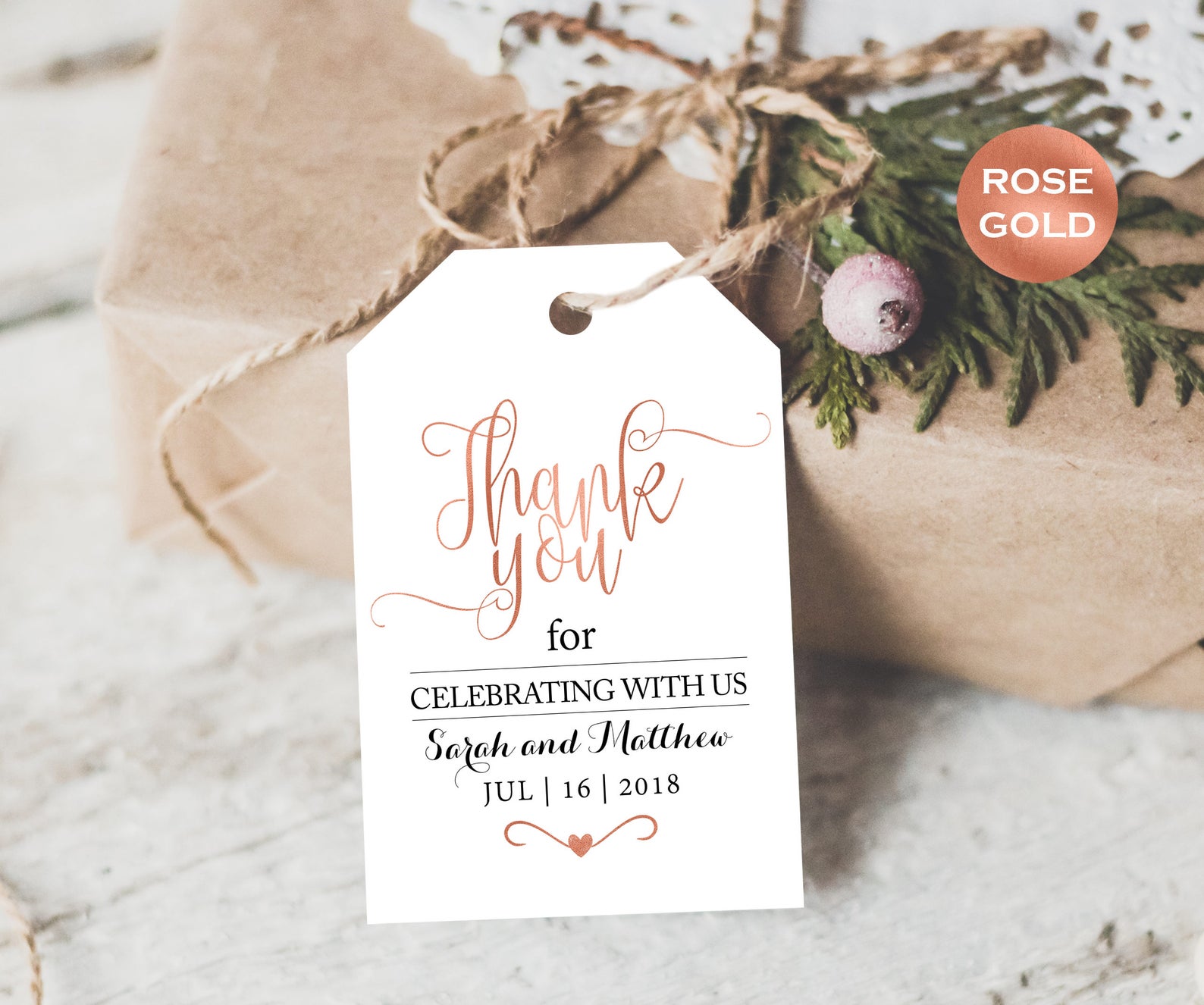 Rose Gold Favor Tags Printable Wedding Favor Tags Template - Etsy