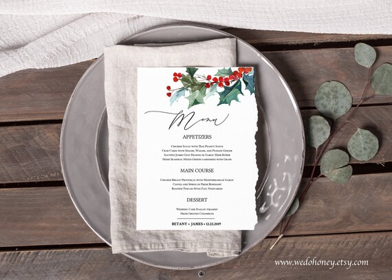 Christmas Menu Template, Rustic Holiday Table Decor, Editable Text, Edit with Corjl Il_570xn